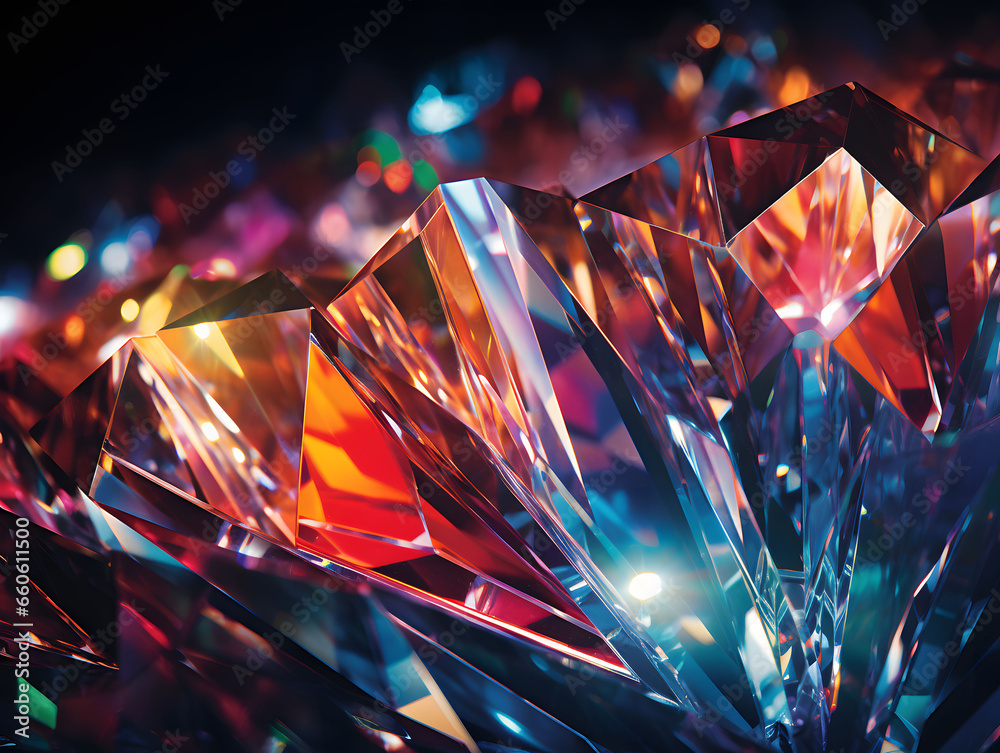Crystalline forms refract vibrant prisms in kaleidoscopic abstract Crystalline forms refract vibrant prisms in kaleidoscopic abstract