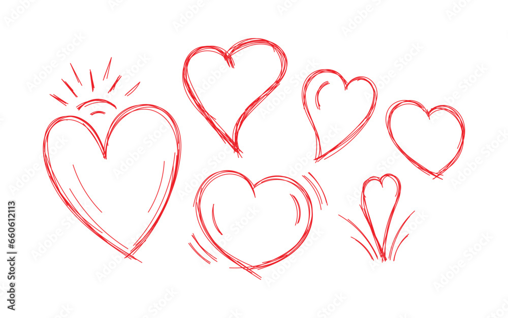 hand drawn heart symbols. red hearts