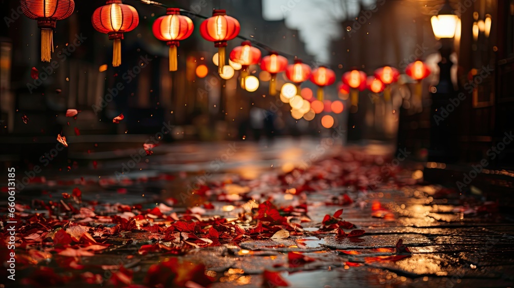 Chinese red lantern in the night of Chinese New Year, nagasaki lantern festival - obrazy, fototapety, plakaty 