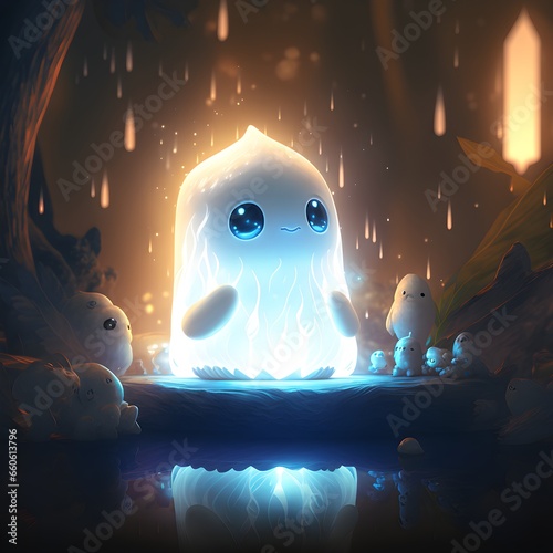 ori spirit glowing white reflections magical world 3d 8k  photo