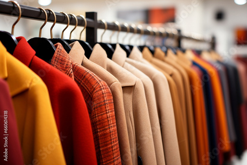 Stylish Selection, Women's Coats Hanging Beautifully in a Boutique