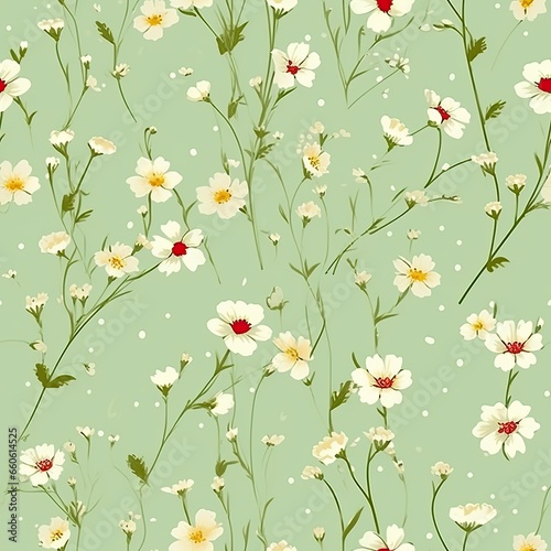 beautiful background of small wildflowers in bright fashionable shades on a light green background