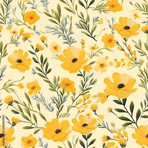 beautiful background of small wildflowers on a yellow background