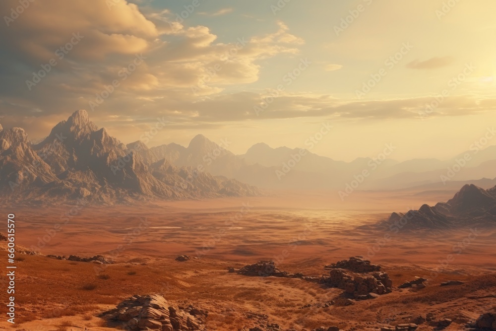 A scenic view of a desert with majestic mountains in the distance. Perfect for travel and adventure themes.