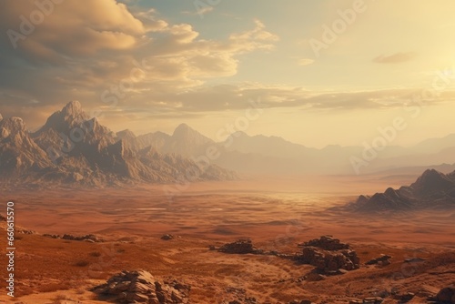 A scenic view of a desert with majestic mountains in the distance. Perfect for travel and adventure themes.