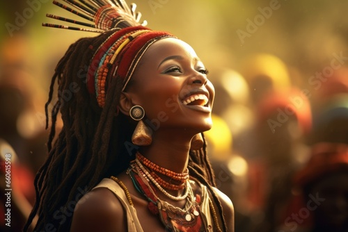 A woman with dreadlocks smiling at the camera. Perfect for lifestyle and diversity concepts.