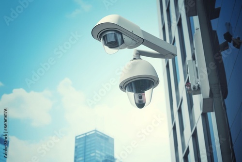 High-resolution surveillance cameras monitoring urban area. Generative AI