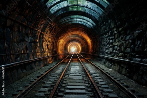 Sleek Glass railway tunnel. Subway station. Generate Ai