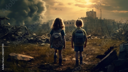 Children without a home, apocalypse, war,hyper realistic © JKLoma