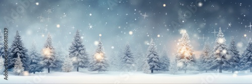 Snow Lights. Abstract Christmas Winter Background with Blurred Xmas Tree, Garland Lights, and Snow. Festive Holiday Art Design © Alona