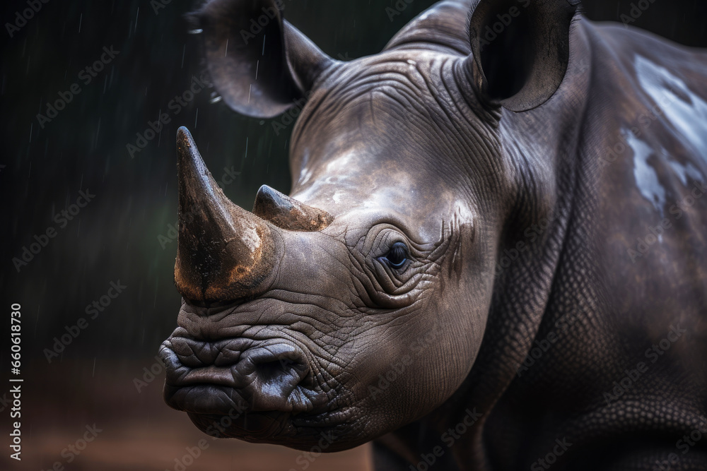Portrait of a rhinoceros in its natural habitat Portrait of a rhinoceros in its natural habitat