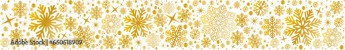 Snowflakes seamless border .Ornament with golden snowflakes and stars .Christmas golden horizontal border.Christmas decoration.