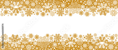 Snowflakes seamless border .Ornament with golden snowflakes and stars .Christmas golden horizontal border.Christmas decoration.