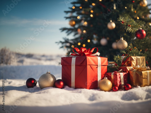 Winter background with presents. Christmas theme