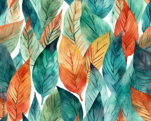 A soft and artistic seamless pattern of watercolor leaves. Generative ai