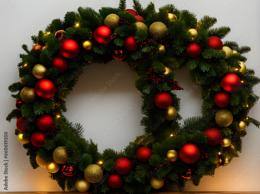 Cozy wreath long shot artificial light Christmas. Cozy wreath long shot artificial light Christmas.