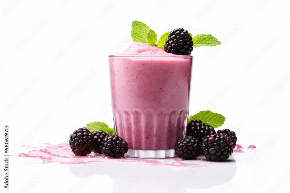 Chilled Blackberry smoothie glass drink. Food dessert. Generate Ai Chilled Blackberry smoothie glass drink. Food dessert. Generate Ai