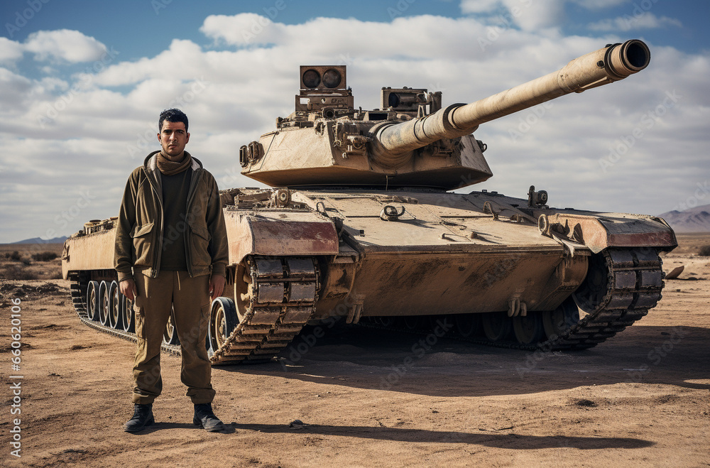 Middle Eastern soldier with NATO tank