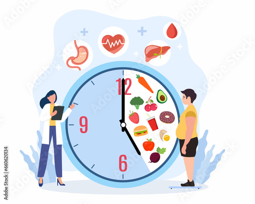8 16, eight-hour food window Girl drinks water for sixteen hours, eat healthy food for eight hours Intermittent fasting Method of losing weight