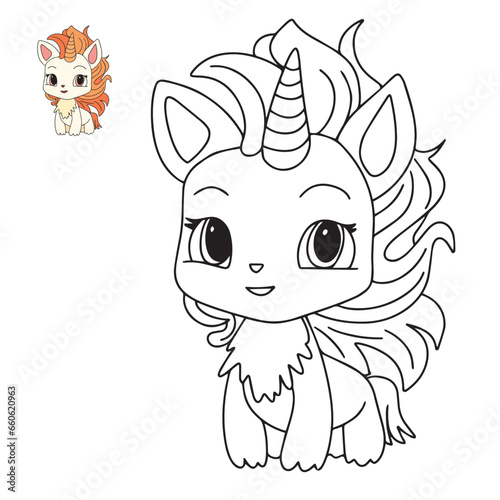 Unicorn for coloring book. Doodle unicorn coloring page. Vector illustraiton.