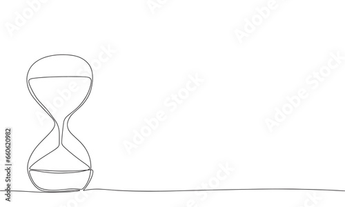 Hourglass one line continuous vector illustration. Hand drawn hourglass outline silhouette. Line art hourglass.