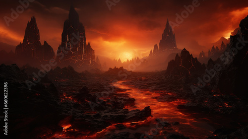 Muspelheim Realm of the Fire With Volcano and Magma Of The Fantasy Norse Mythology And Viking Mythology. Nordic Mythology Landscape. Generative AI
