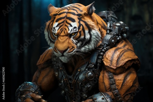 Majestic Bodybuilding tiger. Mascot muscle gym. Generate Ai