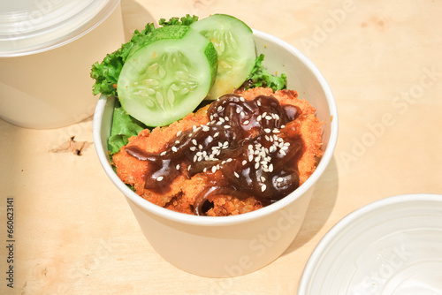 rice bowl with chicken katsu photo