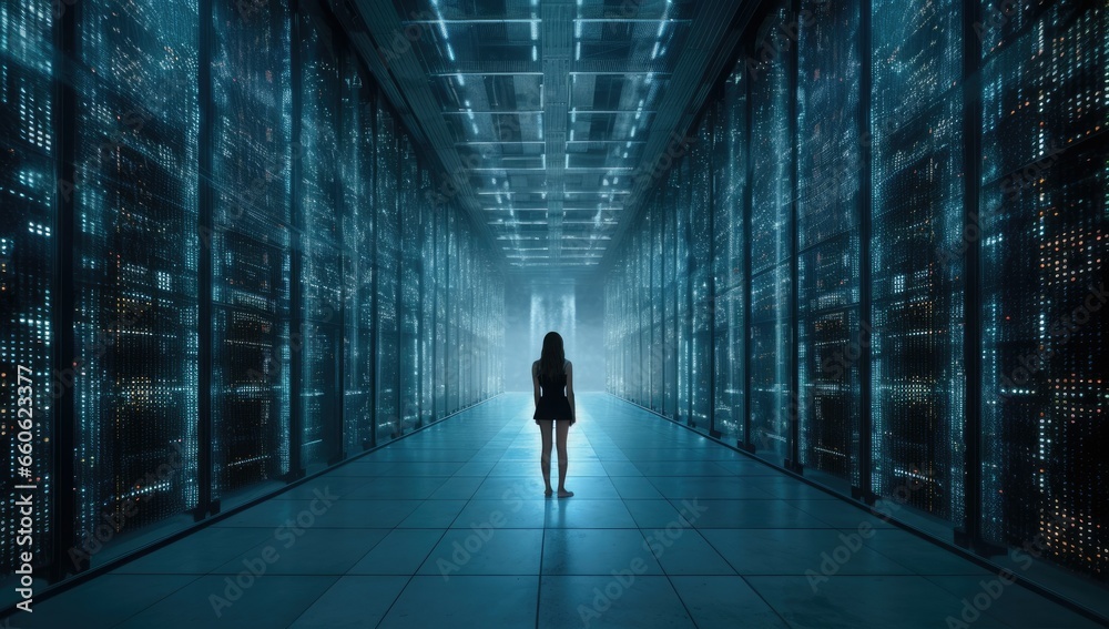female in data center