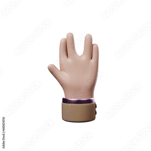 Hand of realistic 3d design in cartoon style. Transparent PNG