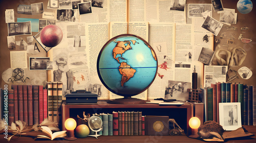 Earth globe map and news background