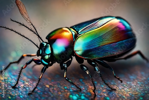 A beetle with colorful iridescent wings.