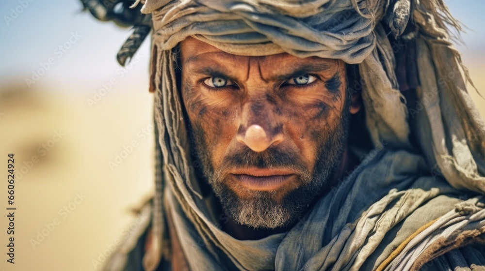 Intense close-up portrait of a Berber man with captivating eyes