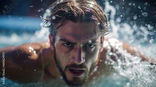 Close-up of an athletic man swimming in a pool © Jan