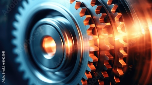 Gearwork design painted in a fusion of blue and orange, embodying the spirit of technology and engineering