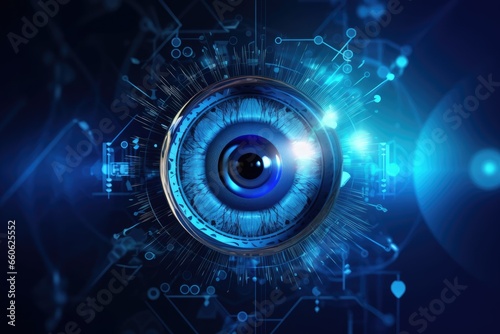 cyber security concept, cybernetic blue eye with technology futuristic
