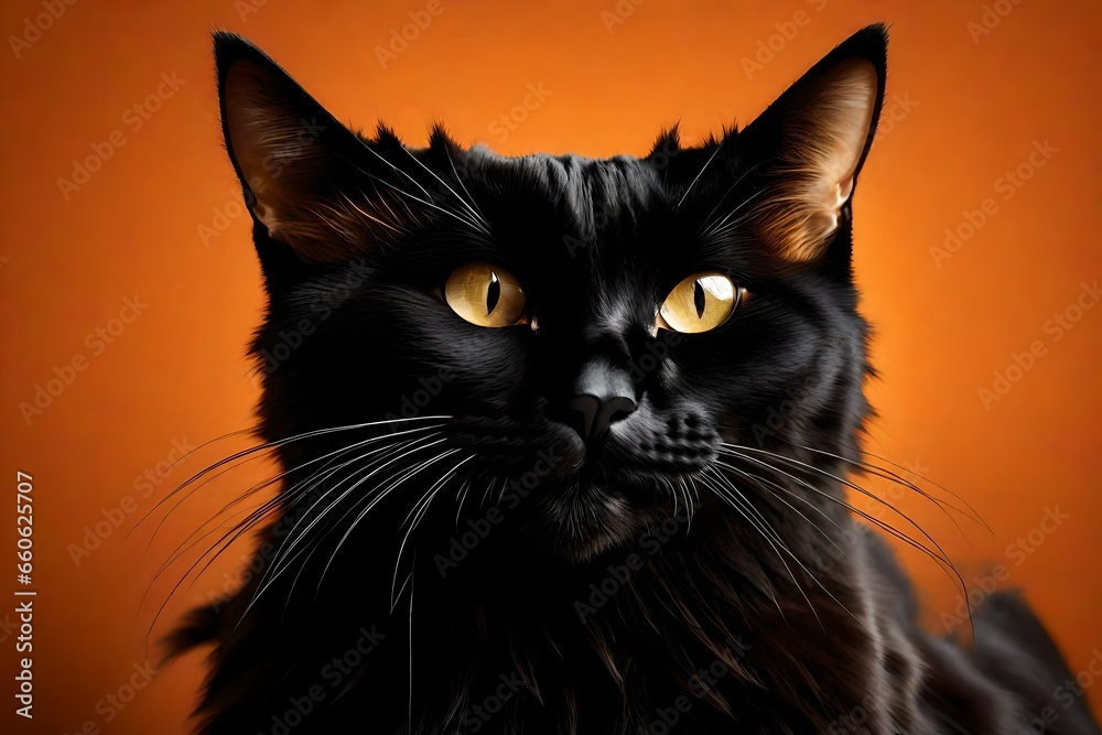 a black cat on an orange background.