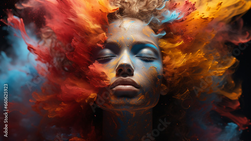 beautiful female model with colorful smoke. beauty woman in studio. © Daniel