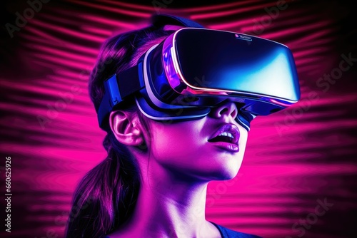  user woman wearing vr headset watching surreal colorful fantasy world © jambulart