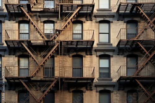 Blocks, fire escape, NoHo, New York, USA. Generative AI © Khaled