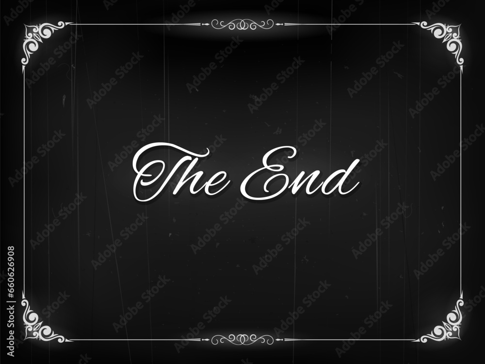 Silent movie film The End retro screen or vintage cinema border