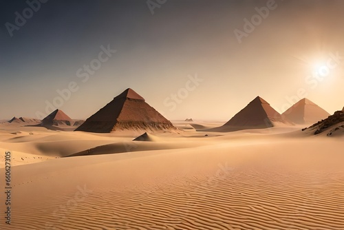 pyramids of giza  with sunset