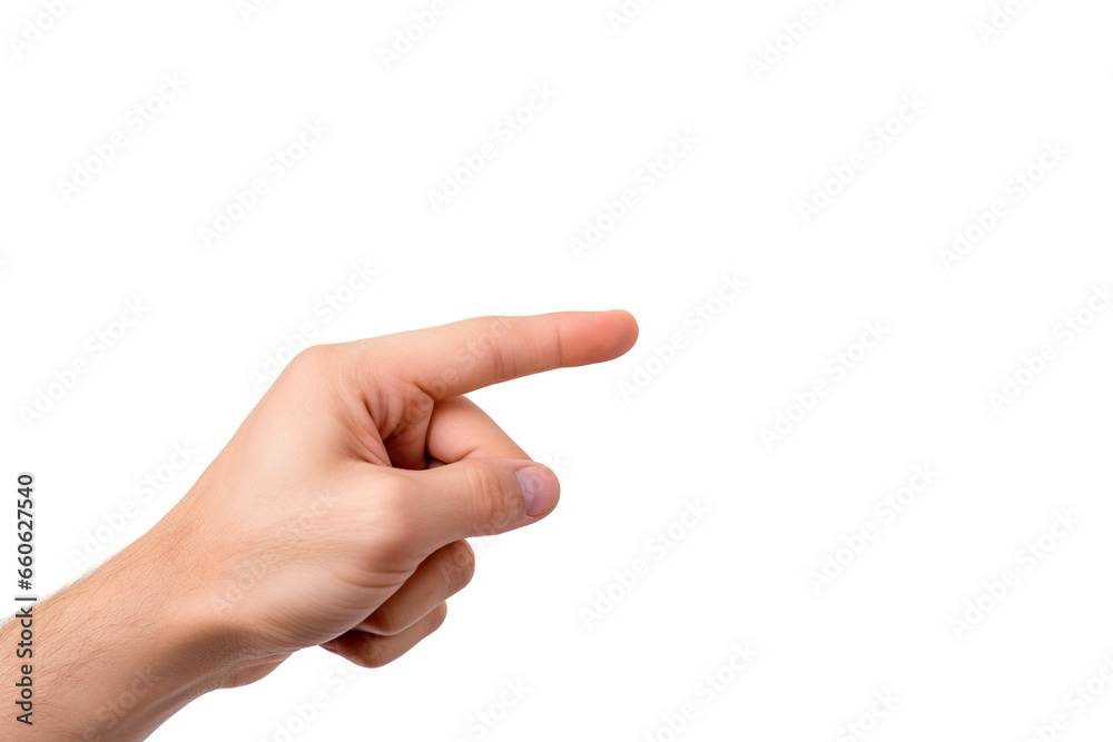 Hand with pointed finger isolated on white, generated by AI Hand with pointed finger isolated on white, generated by AI
