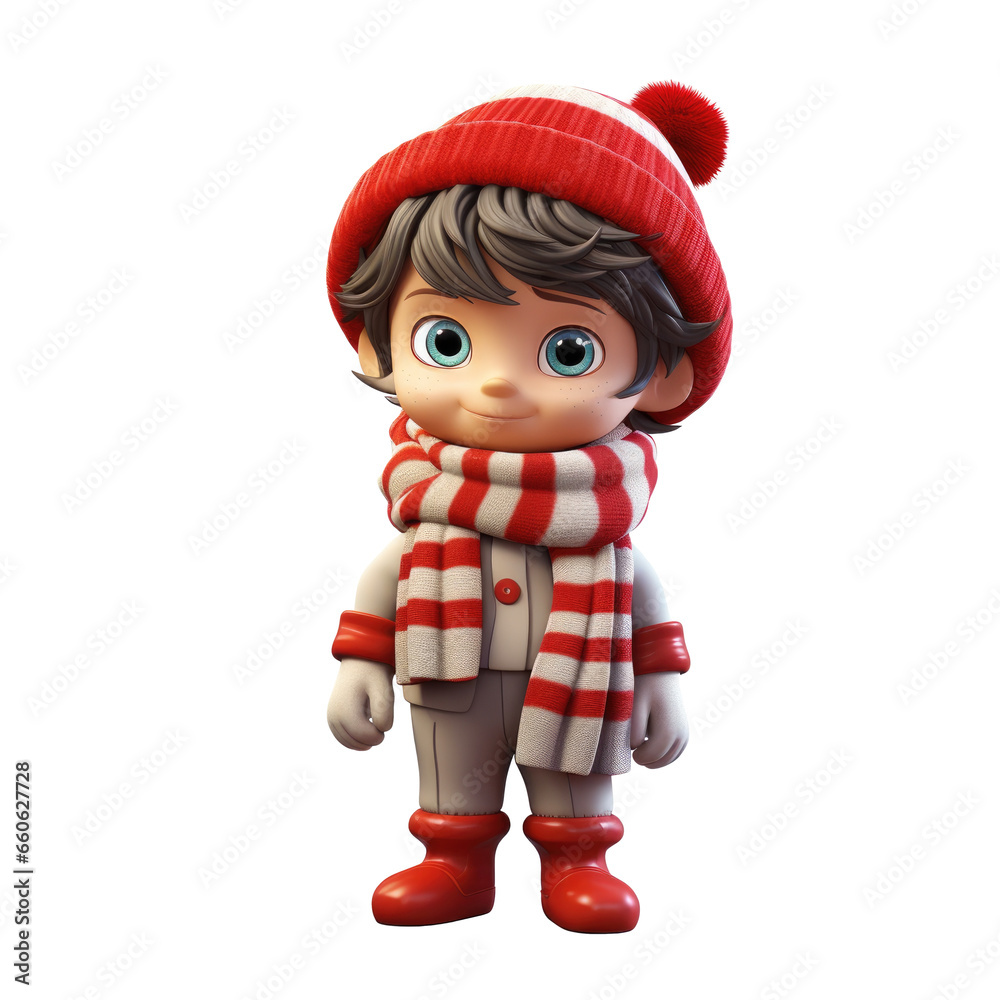Christmas 3D character, a boy in winter clothes isolated on a transparent background Christmas 3D character, a boy in winter clothes isolated on a transparent background