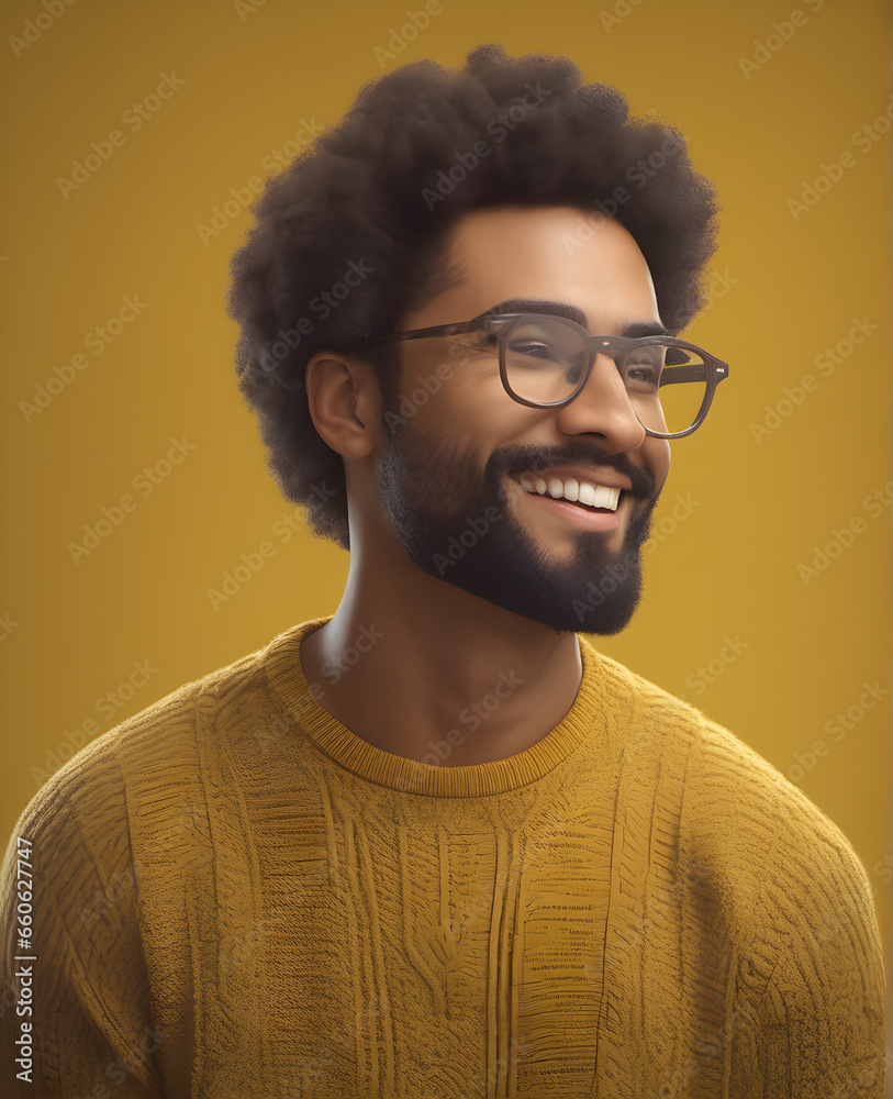 Stylish Young Man in Casual Attire with Glasses on Vibrant Yellow Background. generative AI Stylish Young Man in Casual Attire with Glasses on Vibrant Yellow Background. generative AI