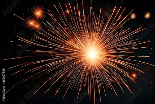 a radiant, isolated firework bursting in the night sky.