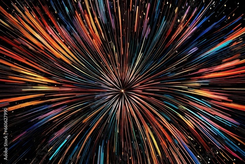 a chaotic and colorful abstract pattern resembling a fireworks display.