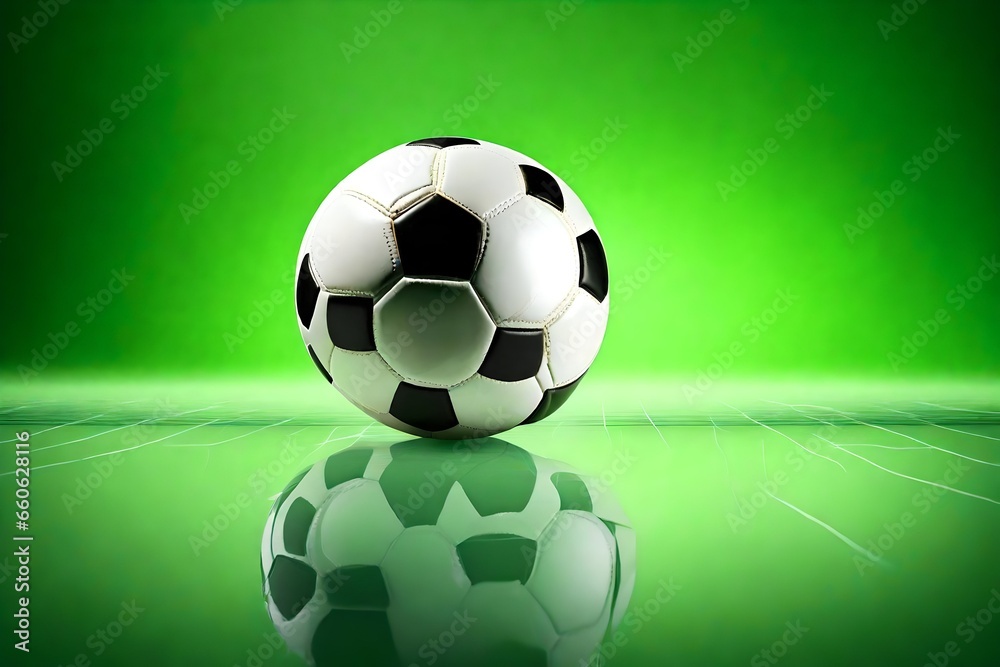 a white soccer ball on a green background.