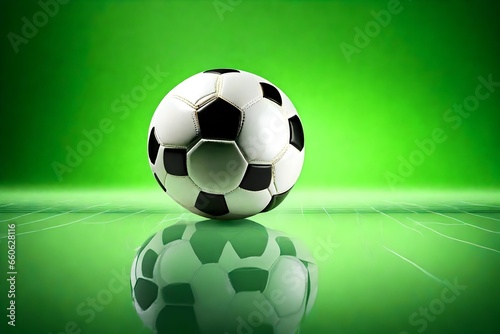 a white soccer ball on a green background.