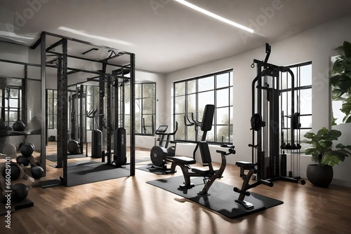 a home gym with state-of-the-art fitness equipment.